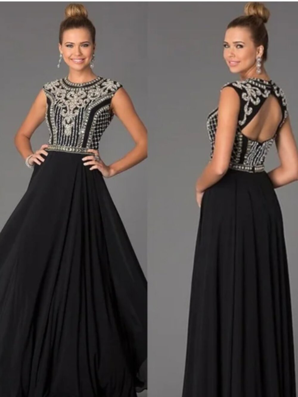 JVN Black Evening Dress crystal bodice size 6